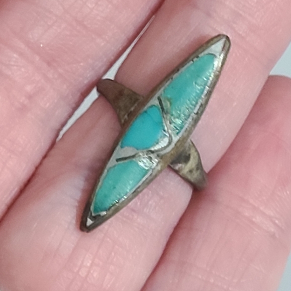OLD zuni navajo turquoise sterling ring 1920's ? Native American NA sz 5 3/4 - Picture 2 of 10